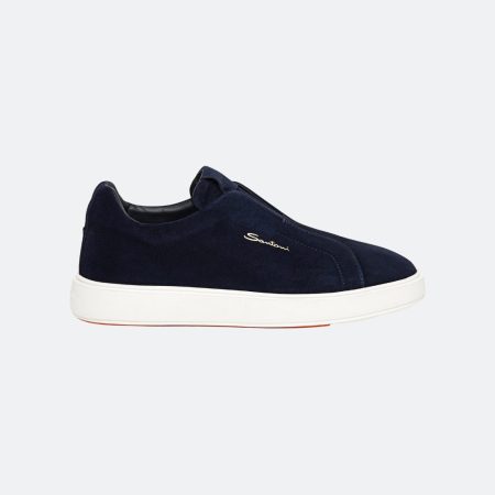 Santoni Navy Blue Suede Men Sneakers