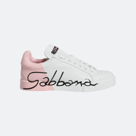 Dolce & Gabbana Portofino White-Pink Low Top Women Sneakers