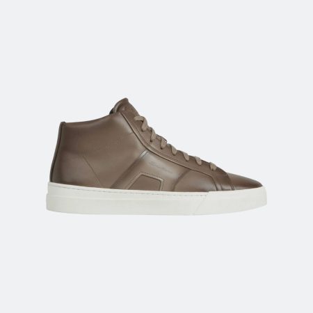 Santoni Double Buckle Brown High Top Leather Sneakers