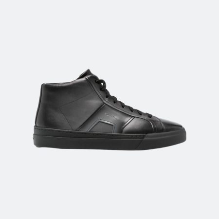 Santoni Double Buckle Grey-Black High Top Leather Sneakers