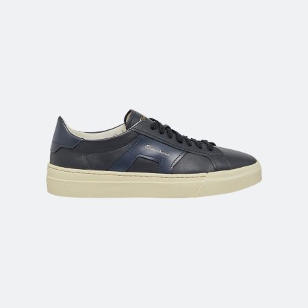 Santoni DBS Navy Blue Leather Men Sneakers