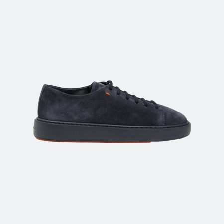 Santoni Low Top Suede Navy Blue Men Sneakers