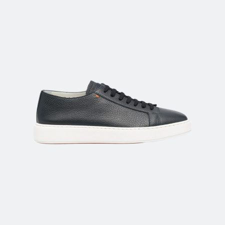 Santoni Low Top Leather Navy Blue Men Sneakers