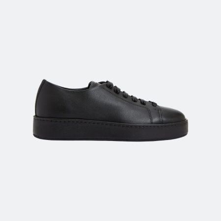 Santoni Low Top Leather Black Men Sneakers
