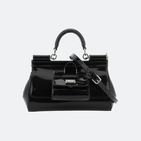 Dolce & Gabbana Sicily Small Size Black Patent Leather Bag