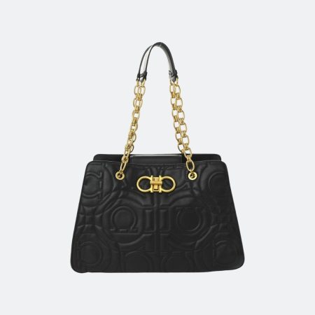 Ferragamo Quilted Gancini Black Leather Shoulder/Hand Bag