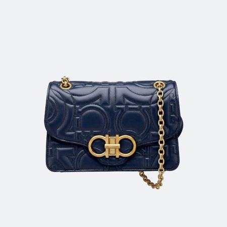 Ferragamo Navy Blue Small Quilted Leather Shoulder Bag