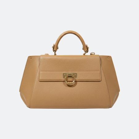 Ferragamo Sofia Camel Medium Leather Top Handle Bag