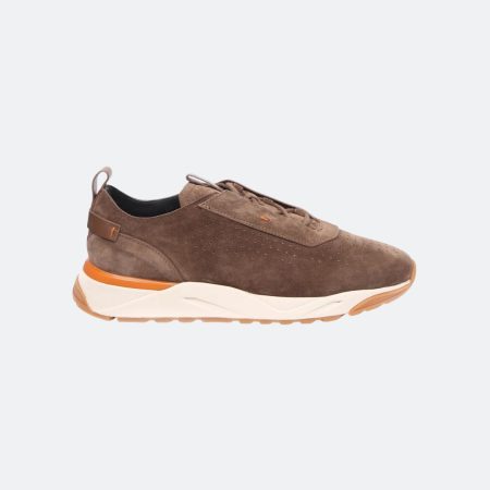 Santoni Brown Suede Men Sneakers