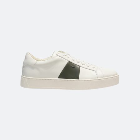 Santoni White-Grey Men Leather Sneakers