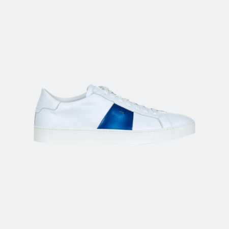 Santoni White-Blue Men Leather Sneakers
