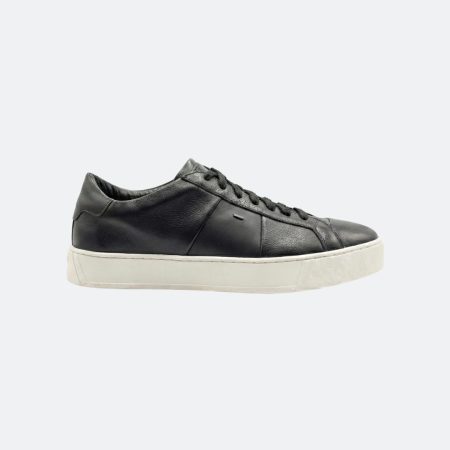 Santoni All Black Men Leather Sneakers