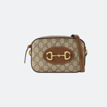 Gucci Brown Horsebit 1955 Leather-Trimmed Canvas-Jacquard Camera Bag