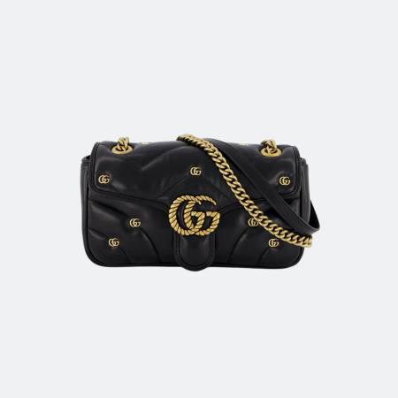 Gucci GG Logo Designed Marmont Black Small Leather Bag