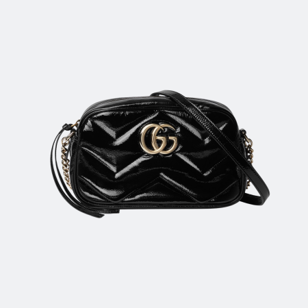 Gucci GG Marmont Patent Leather Black Small Shoulder Bag