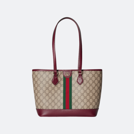 Gucci Ophidia Canvas Beige-Burgundy Medium Tote Bag