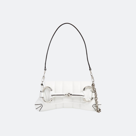 Gucci Horsebit Small White Leather Shoulder Bag