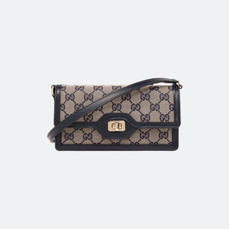 Gucci Luce Beige-Navy Blue Canvas Mini Shoulder Bag