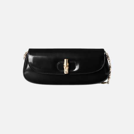 Gucci Bamboo Black Patent Leather Clutch