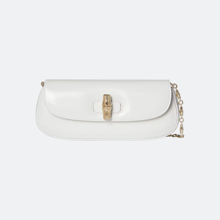 Gucci Bamboo White Patent Leather Clutch