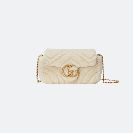 Gucci GG Marmont Shearling White Super Mini Shoulder Bag