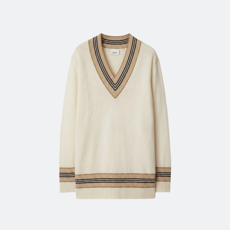 Burberry Icon Strip Cashmere Cream Color Women Sweater