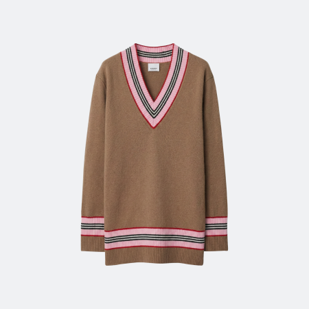 Burberry Icon Strip Cashmere Camel Women Sweater