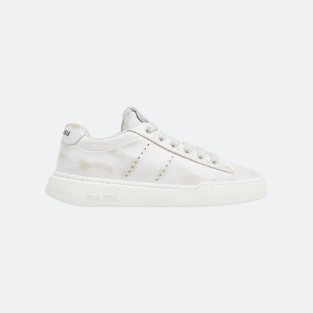 Miu Miu Distressed White Leather Sneakers
