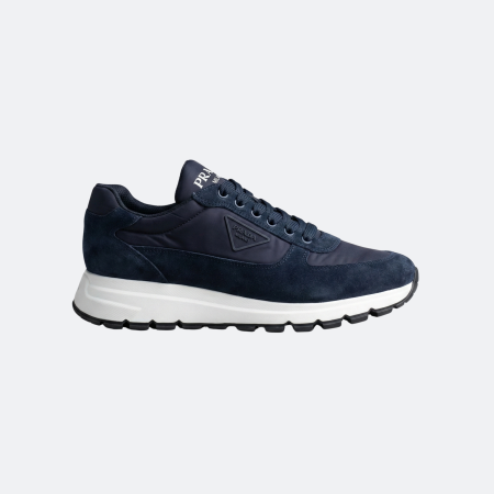 Prada Triangle Logo Navy Blue Nylon-Suede Men Sneakers
