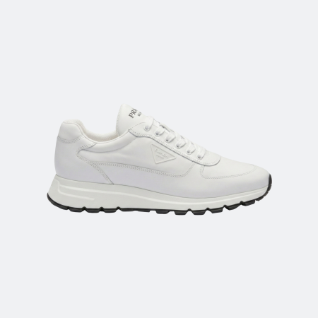 Prada White Triangle Logo White Leather Men Sneakers