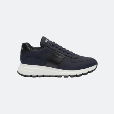 Prada Nylon & Leather Panel Dark Navy Blue Men Sneakers