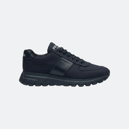 Prada Nylon & Leather Panel All Dark Navy Blue Men Sneakers