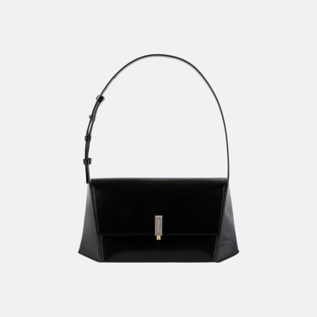 Ferragamo Geometric Black Medium Leather Shoulder Bag