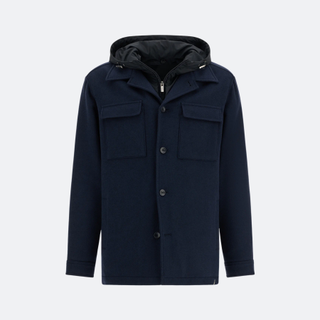 Boggi Milano Link Shirt Jacket Navy Blue In Wool With Bib