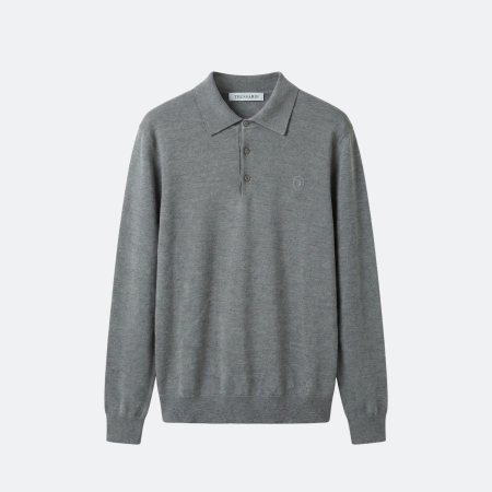 Trussardi Grey Long Sleeve Knit Polo Sweater