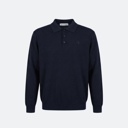 Trussardi Navy Blue Long Sleeve Knit Polo Sweater