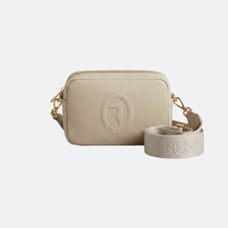 Trussardi Logo-Embossed Leather Camera Bag in Beige