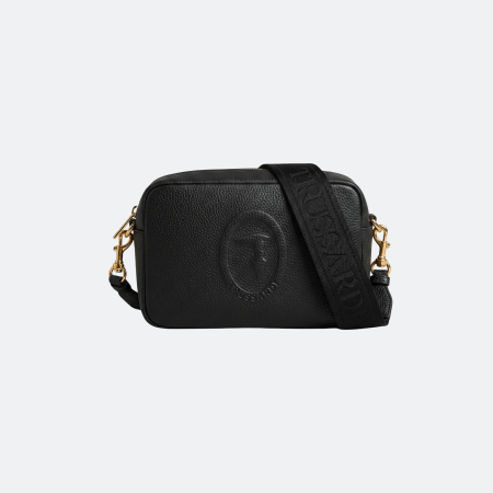 Trussardi Logo-Embossed Leather Camera Bag in Black