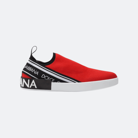Dolce & Gabbana Portofino Slip-On Knit Sneakers for Men – Red