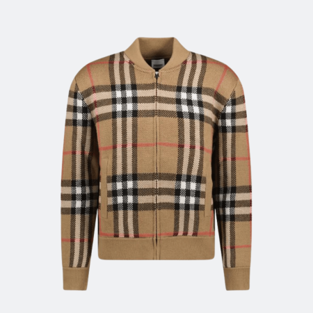 Burberry Archive Check Knit Zip Jacket in Beige