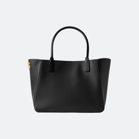 Valentino Garavani V Logo Side Leather Tote Bag - Black
