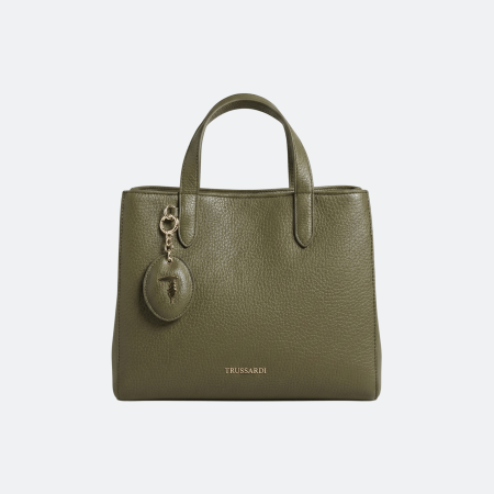 Trussardi Leather Top-Handle Tote Bag with Logo Charm - Green