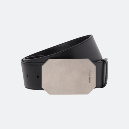 Miu Miu Octagonal Buckle Leather Belt - Black
