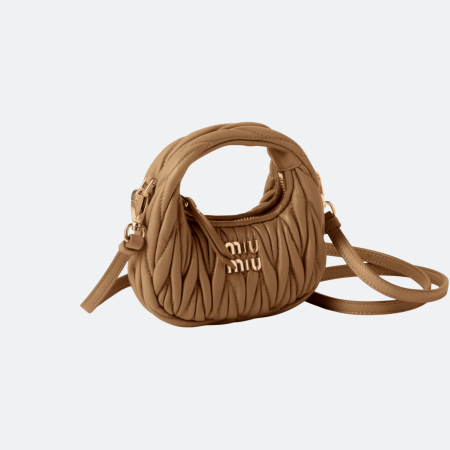 Miu Miu Matelassé Leather Micro Hobo Bag - Caramel