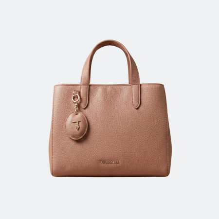Trussardi Leather Top-Handle Tote Bag with Logo Charm - Powder Pink