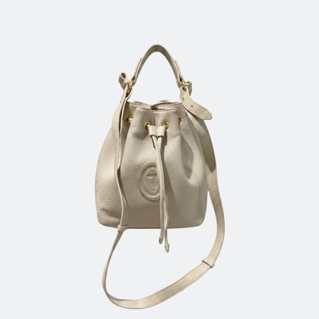 Trussardi Logo Leather Drawstring Bucket Bag - Ivory White