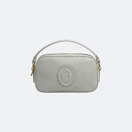 Trussardi Leather Camera Shoulder Bag with Embossed Logo - White