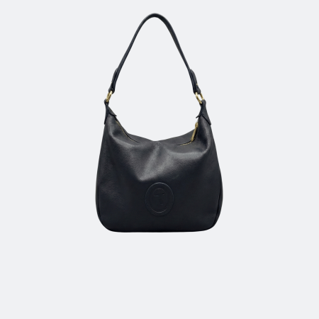 Trussardi Soft Leather Shoulder Bag with Embossed Logo - Navy Blue