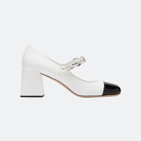 Miu Miu Chain-Strap Mary Jane Block Heel Pumps - White