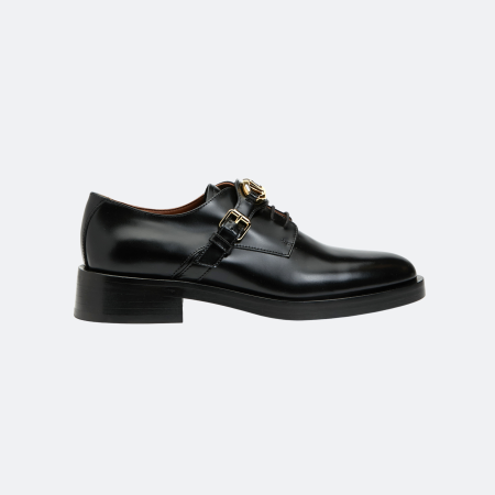 Valentino Garavani V Logo Black Leather Derby Shoes